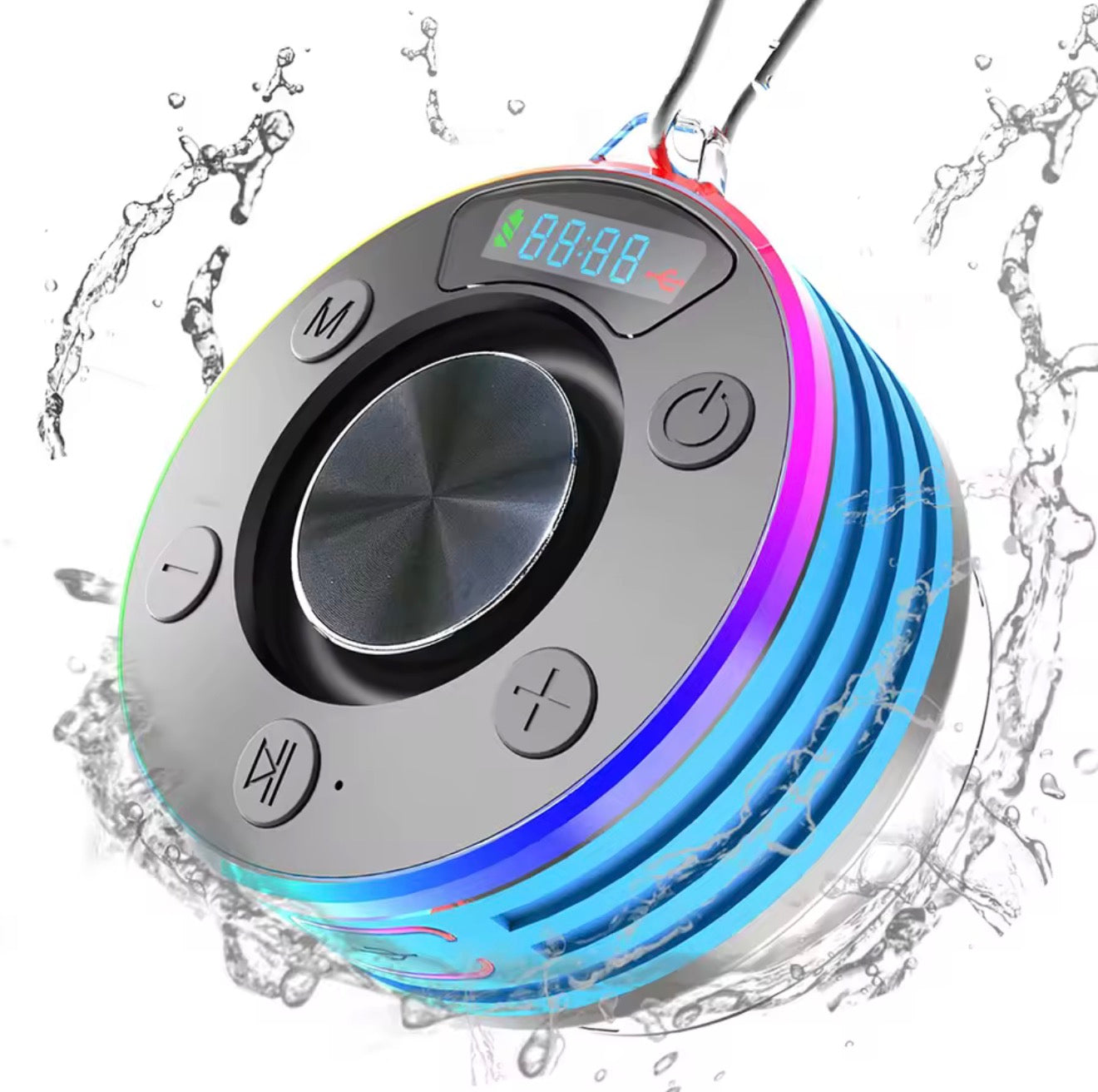 Bluetooth 5.3 Waterproof Shower Speaker with Suction Cup IPX7 for Beach Pool and Bathroom Use with FM Radio